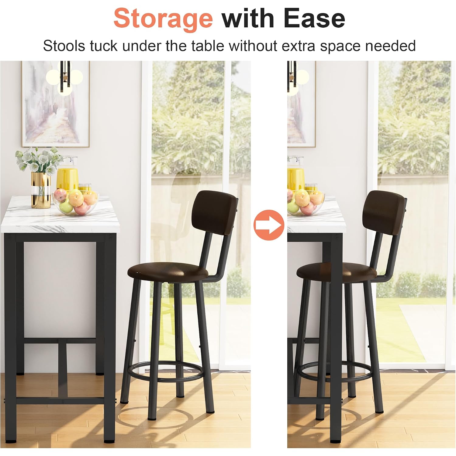 Awqm 3 Piece Bar Table Set Of 2,39.3" Pub Bar Table And Chairs Set,Faux Marble Bar Height Table With 2 Backrest Stools,Small Dining Table For 2,Kitchen Table Set For Small Space,White & Brown