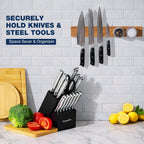 Magnetic Knife Holder for Wall, Acacia Wood Magnetic Knife Strip 16”, Strong N50 Knife Magnet Rack, No Drill 3M Adhesive or Screw Mount, Wooden Kitchen Knife Holder Organizer for Wall, Fridge, Kitchen