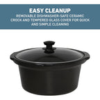 West Bend Slow Cooker 4-Quart Manual Crockery Style With Dishwasher Safe Oval Ceramic Crockpot And Glass Lid Two Temperature Settings Plus Keep Warm, 210-Watts, Black