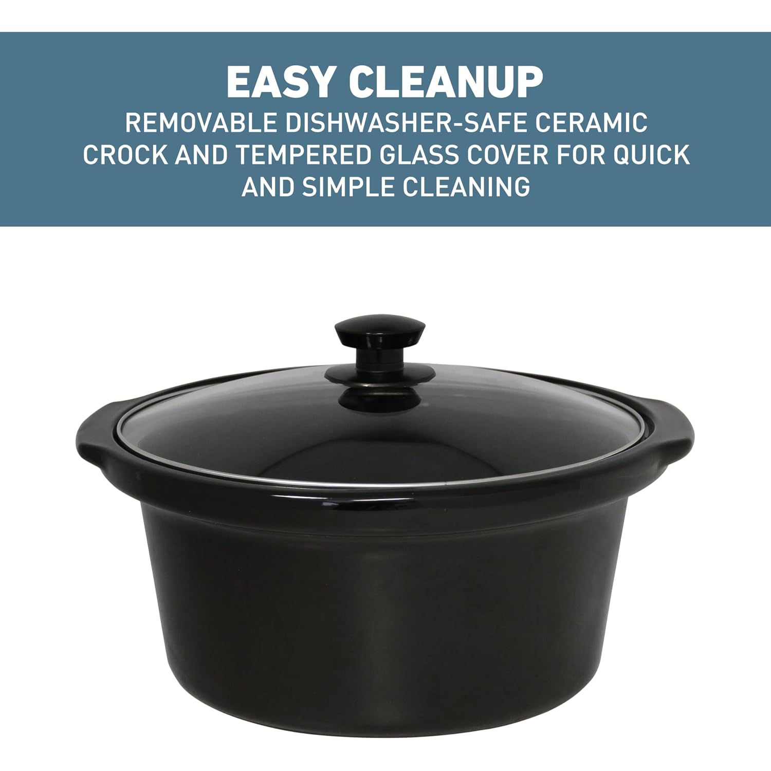 West Bend Slow Cooker 4-Quart Manual Crockery Style With Dishwasher Safe Oval Ceramic Crockpot And Glass Lid Two Temperature Settings Plus Keep Warm, 210-Watts, Black