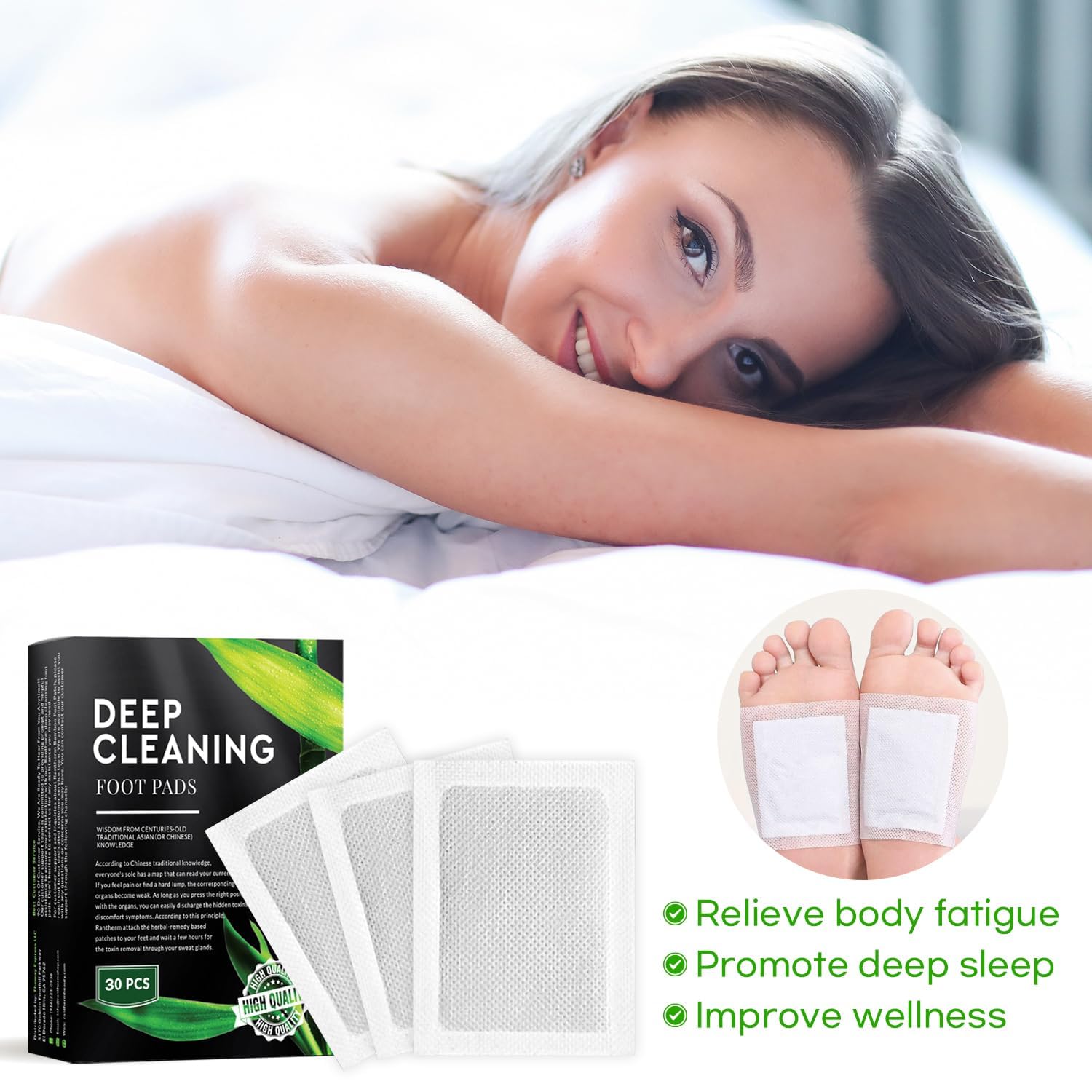 Deep Cleansing Foot Pads: Bamboo Wood Ginger Foot Patches for Promoting Daily Relaxation and Sleeping 30 Packs