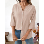 Lomon Womens Button Down Shirts Long Sleeve Cotton Button Up Shirt Linen V Neck Casual Loose Tops Blouses
