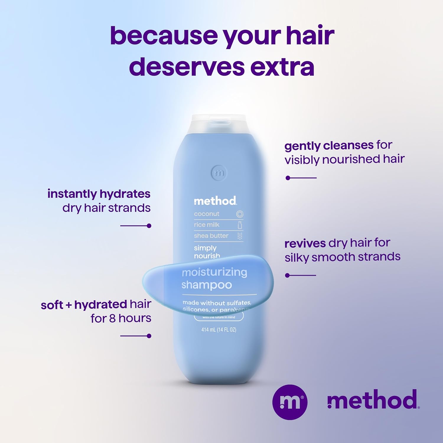Method Moisturizing Shampoo, Simply Nourish - Hydrates and Revives Dry Hair, Safe for Color-Treated Hair – Sulfate Free and Cruelty Free - 14 oz