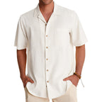 Alimens & Gentle Mens Linen Shirts Cotton Hawaiian Shirts Short Sleeve Button Down Shirts Casual Summer Beach Tops