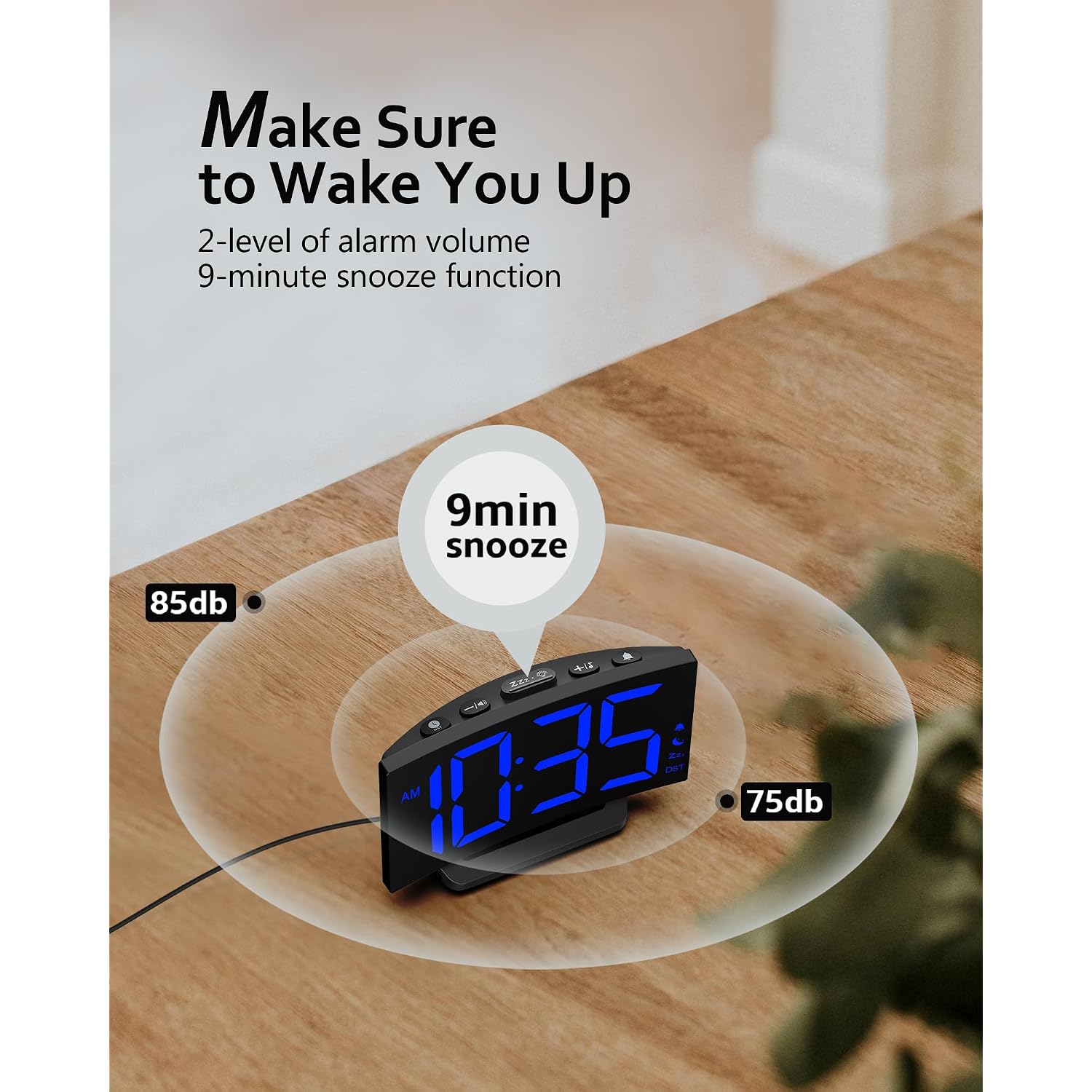 Upgraded Digital Alarm Clock For Bedrooms, Digital Clock With Customizable Night Mode, 5 Levels Brightness+Off, 2 Volume, 3 Alarm Tones, Snooze, Usb Charging Port, Power-Off Memory, 12/24H/Dst