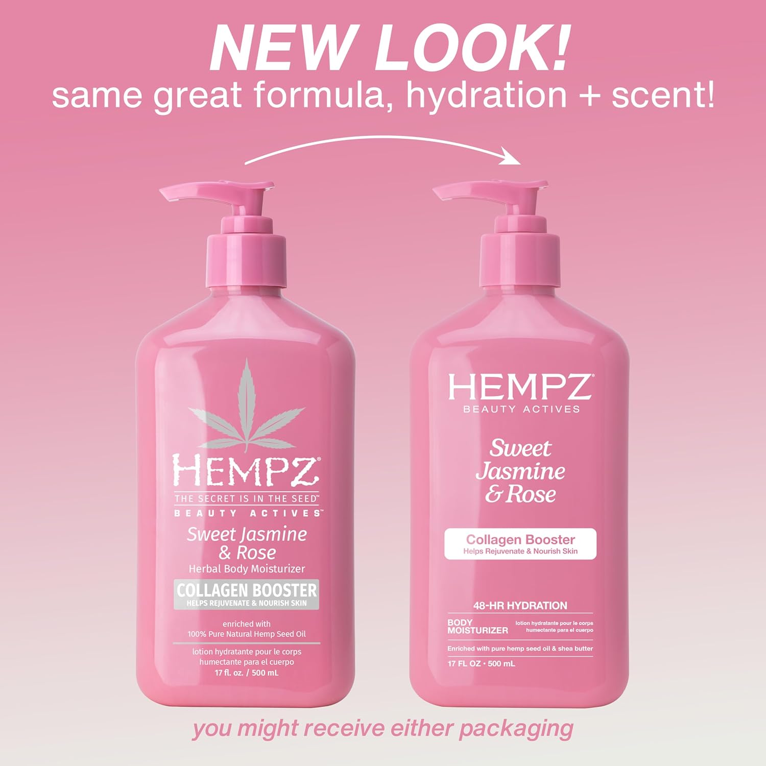 Hempz Sweet Jasmine & Rose Herbal Body Moisturizer For Women, 17 Fl. Oz. - Moisturizing Lotion With 100% Pure Hemp Seed Oil, Collagen, Shea Butter - Hydrating Vegan Lotion For Dry Skin