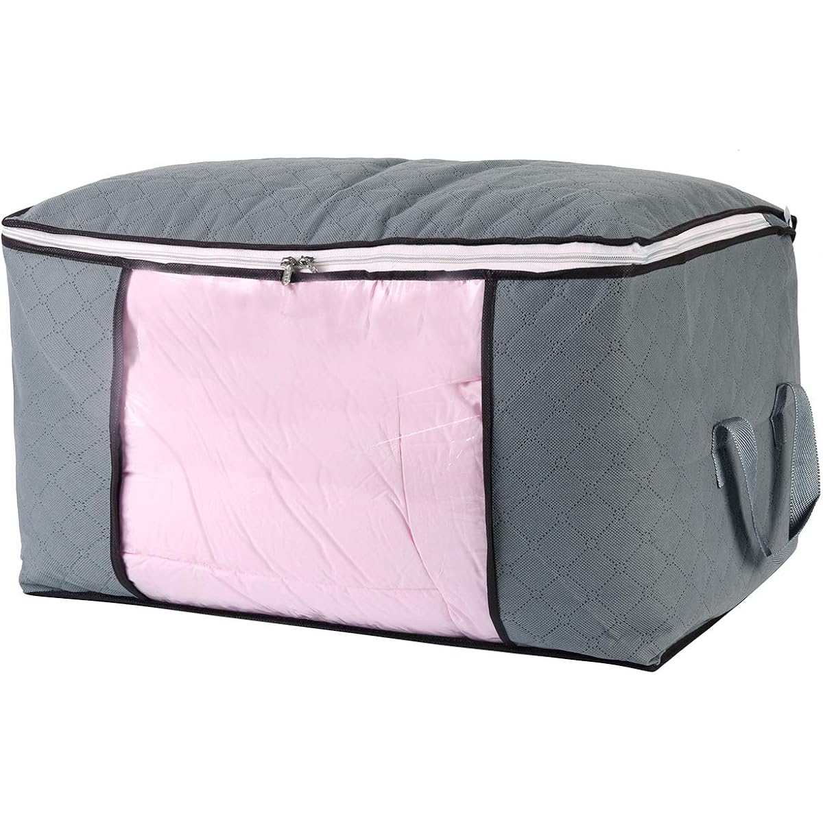 Comforter Storage Bag, Zippered Bag With Large Clear Window And Carry Handles, Space Saver Organizers For Closet, Blanket, Pillow, Quilt, Bedding, Clothes (2Pcs Grey Large)