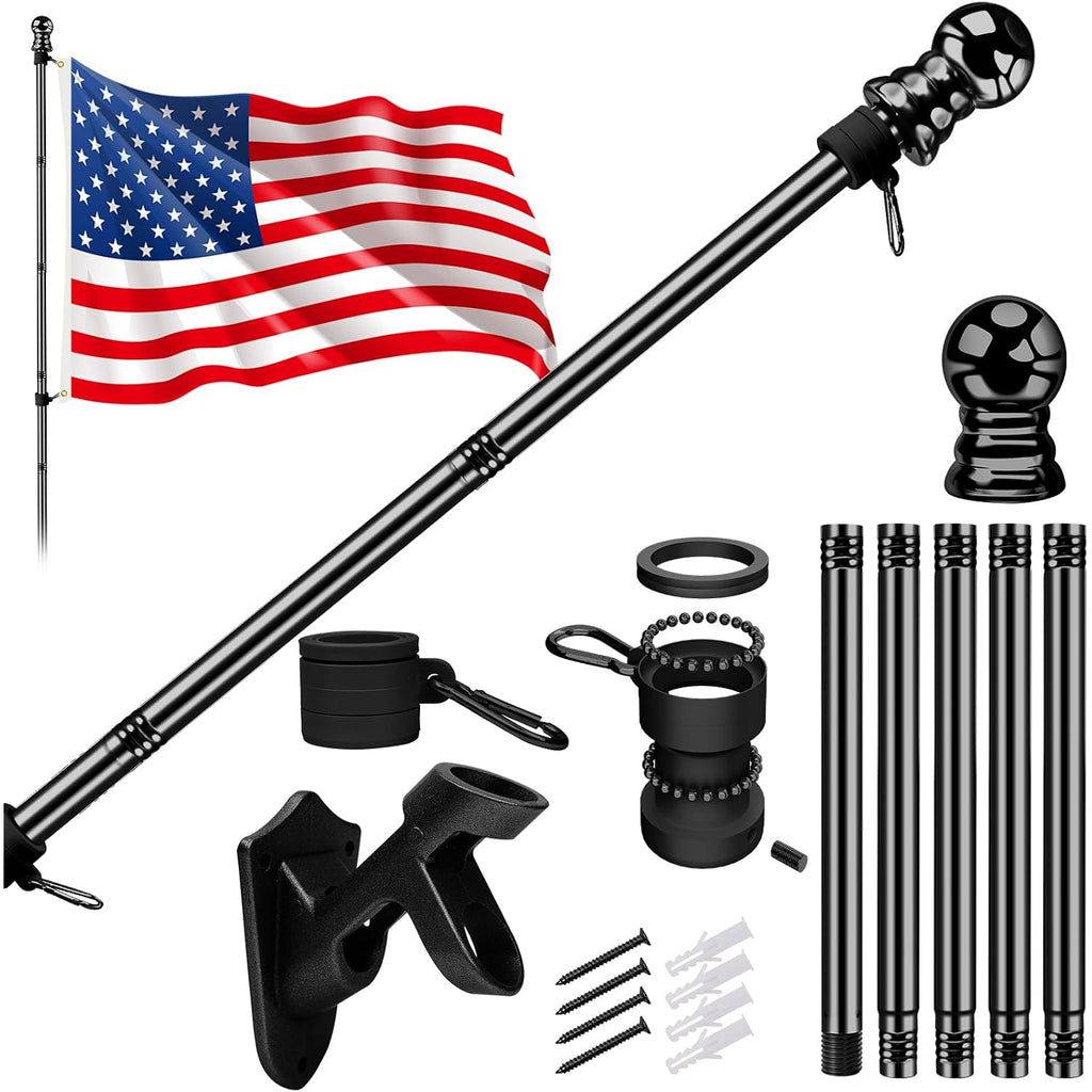 American Flag With Pole For House Outside, Including 5Ft Heavy Duty Flag Aluminum Poles Kit And 100% Polyester 3X5 Ft Us Flag, No Tangle Spinning Pole And Multi-Position Flag Pole Bracket