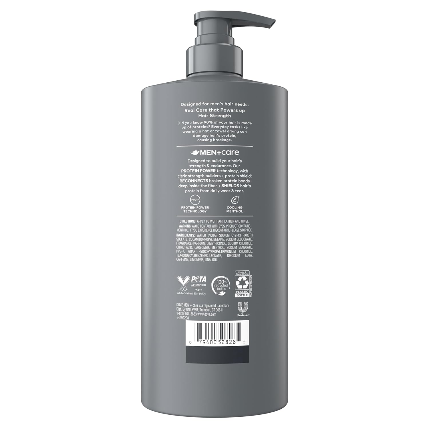 DOVE MEN + CARE Shampoo 1 count Fresh + Clean for Hair Refreshing & Strengthening, with Menthol, 28 fl oz