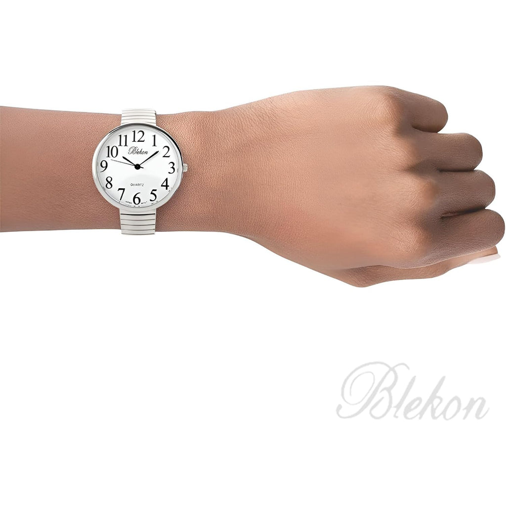Geneva Super Large Stretch Watch Clear Number Easy Read (Silver)