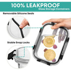 Razab 30 Pc Glass Food Storage Containers With Lids - Reusable Glass Meal Prep Containers For Lunch And Leftovers - Airtight & Leakproof Snap Locking Lids - Oven, Freezer, Microwave, Dishwasher Safe