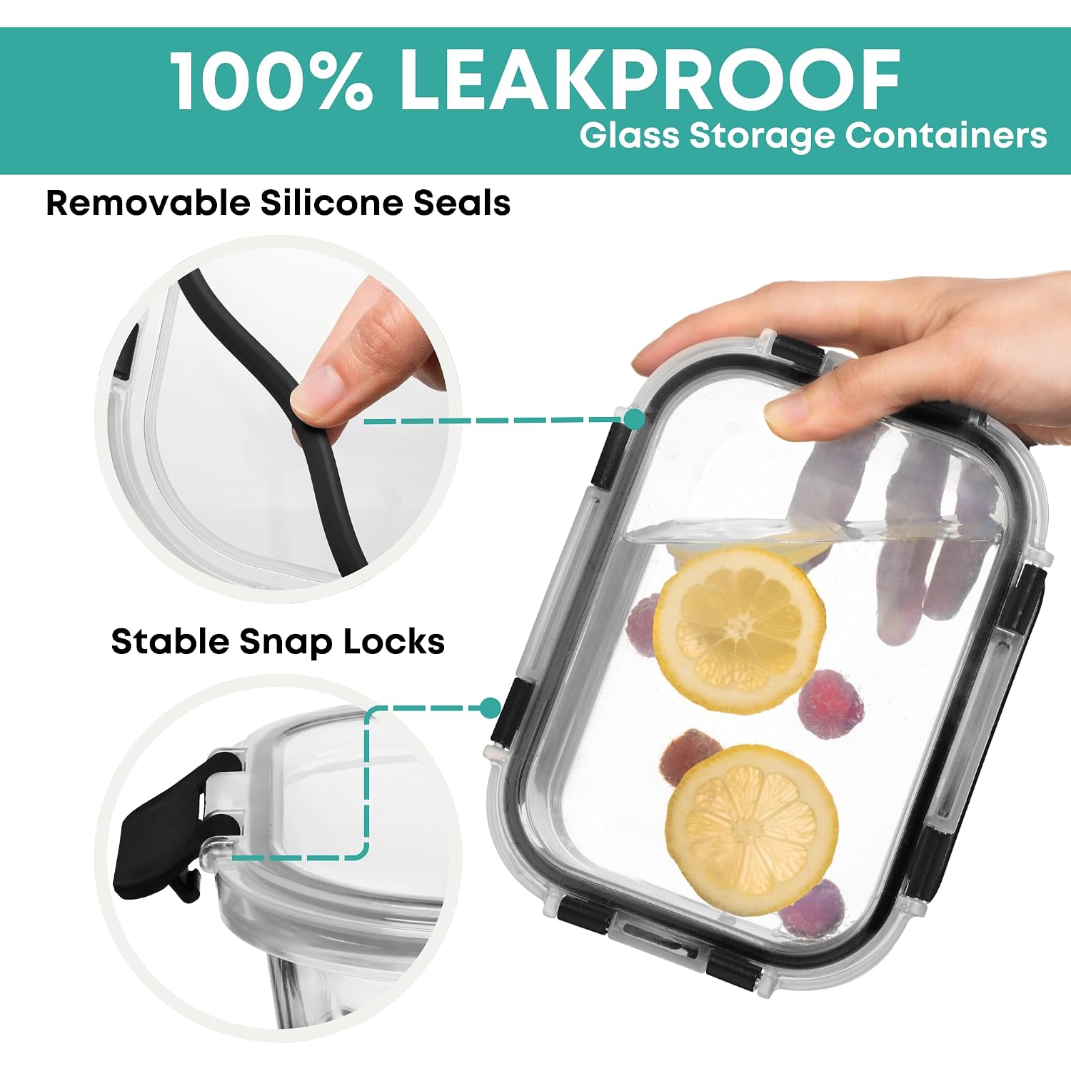 Razab 30 Pc Glass Food Storage Containers With Lids - Reusable Glass Meal Prep Containers For Lunch And Leftovers - Airtight & Leakproof Snap Locking Lids - Oven, Freezer, Microwave, Dishwasher Safe