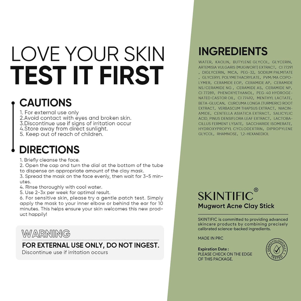 Skintific Mugwort Clay Stick Mask For Face, Redness Soothing & Breakout Control With Centella And Salicylic Acid, Gentle Exfoliating, Vegan Skincare, Wash-Off Facial Mud Mask