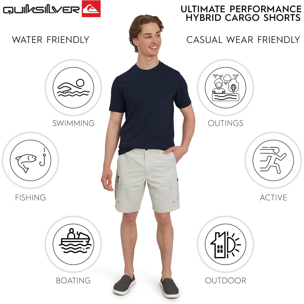 Quiksilver Men'S Regular Fit Fixed Waist Water Friendly Active Hybrid Cargo Shorts (32-42