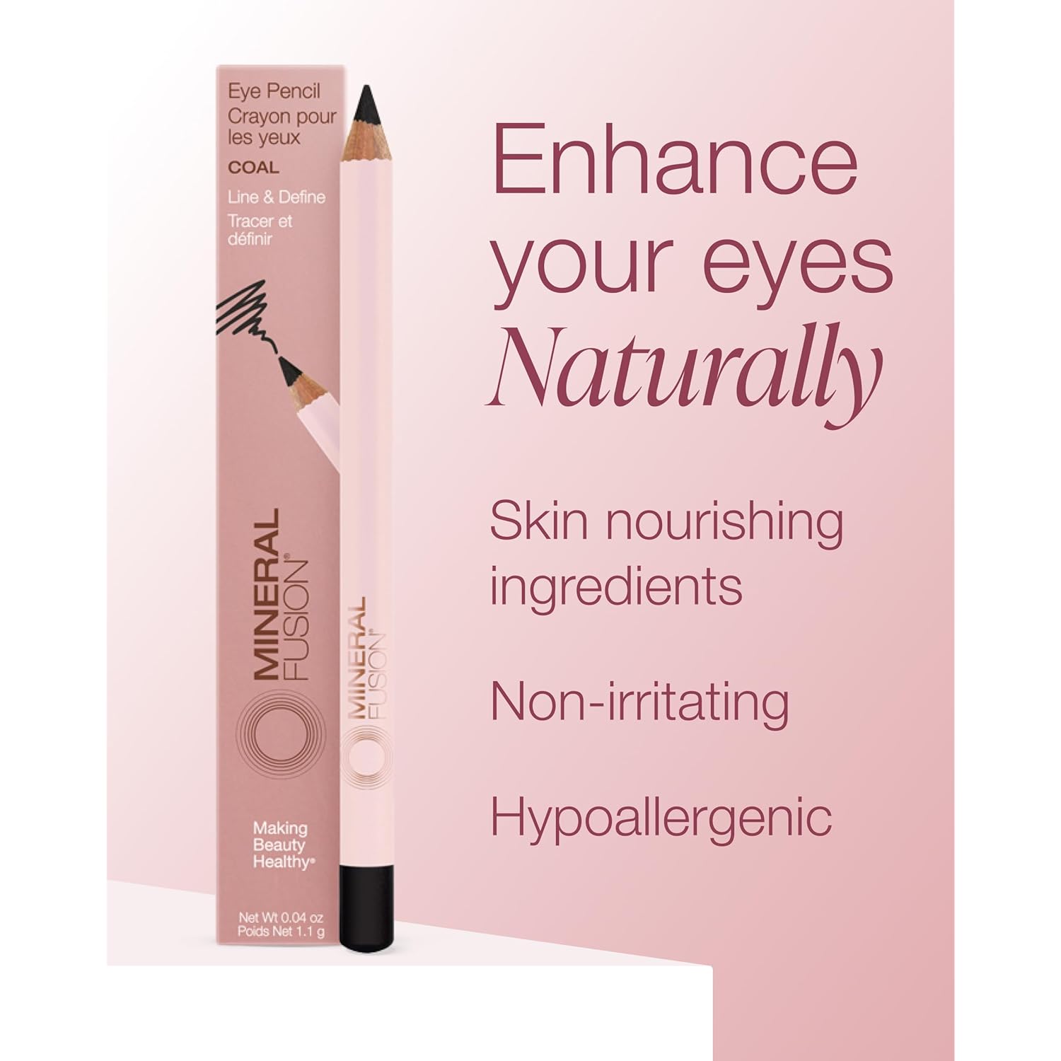 Mineral Fusion Eye Pencil (Black - Coal) - Eyeliner with Soothing Chamomile, Meadowfoam & Vitamin E - Smooth & Long Lasting, Hypoallergenic, Non-Irritating Eye Makeup
