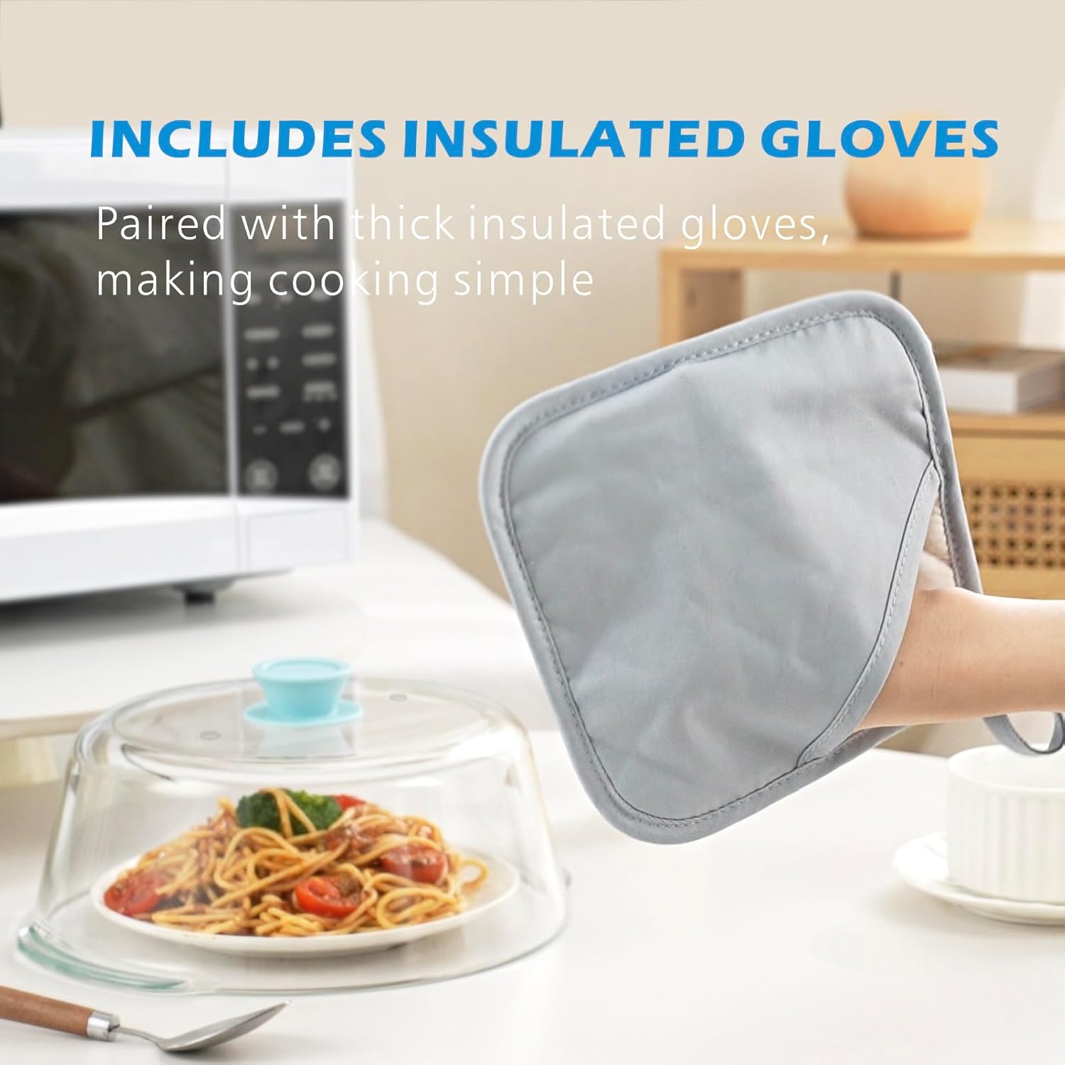 Tall Glass Microwave Splatter Cover for Food with Vent Hole 100% Food Safe 10in Plate Splatter Guard Lid with Silicone Knob BPA Free Cookware Serving Dish Cover Dishwasher Safe