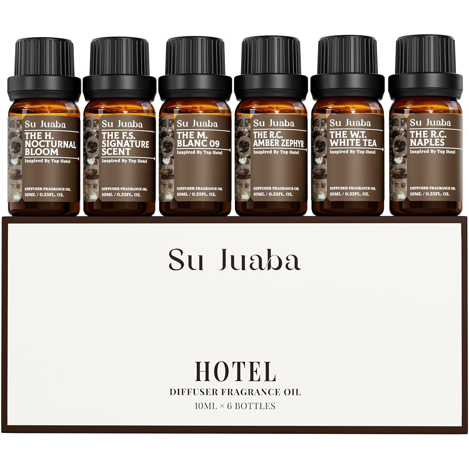 Su Juaba Hotel Collection Diffuser Oil Gift Set For Diffusers & Diy | Fragrance Oil Set,Luxury Scents Inspired By Iconic Hotels For Diffusers For Home,And Diy Crafting 6 Pack - 10 Ml/0.33 Fl Oz