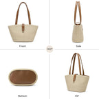 Straw Tote Bag For Women, Woven Raffia Straw Purse, Boho Beach Bag With Pu Handle, Summer Vacation Resort Shoulder Bag