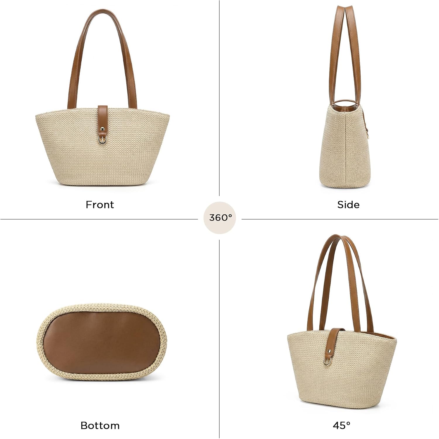 Straw Tote Bag For Women, Woven Raffia Straw Purse, Boho Beach Bag With Pu Handle, Summer Vacation Resort Shoulder Bag