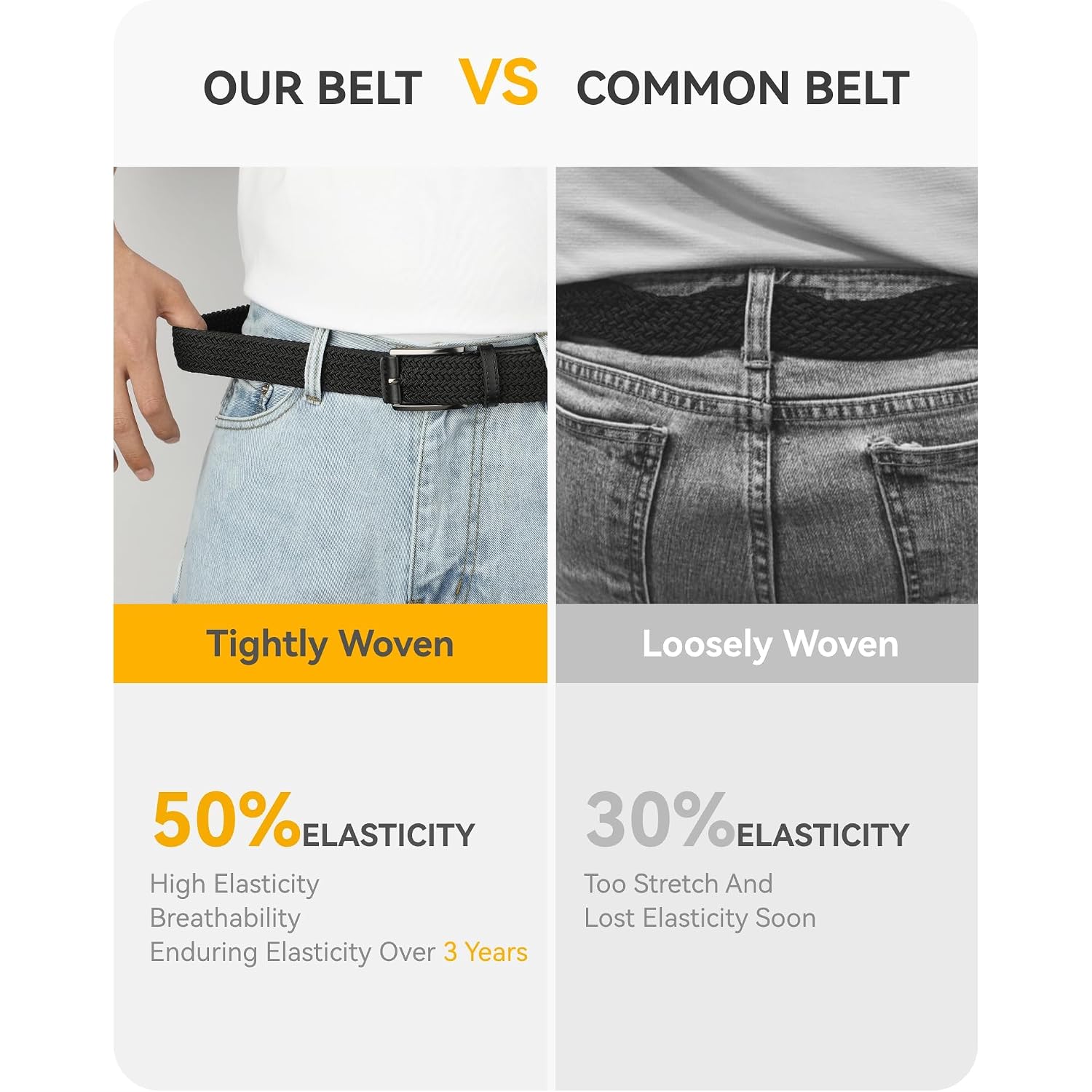 Chaoren Stretch Belt Men 2 Pack - 1 3/8" Braided Golf Belts For Men - Casual Elastic For Pants And Jeans
