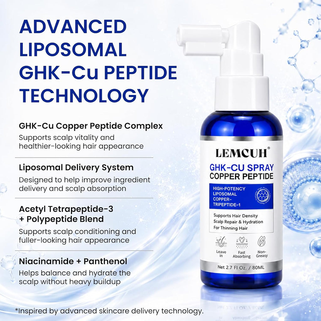 Ghk-Cu Peptide Hair Serum - Liposomal Copper Peptides For Hair Growth, Multi Peptide Serum For Thinning Hair, Non-Greasy Leave-In Scalp Spray Supports Fuller Hair & Scalp Barrier For Women & Men 80Ml