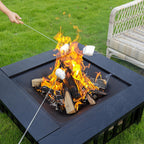 Econook 32 Inch Fire Pit, Square Outdoor Fire Pit Table With Spark Screen & Fire Poker, 3-In-1 Multipurpose Firepits For Outside, Fireplace For Yard, Garden, Patio