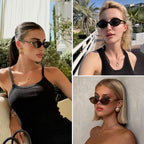 ViewJoy Retro Oval Sunglasses for Women Vintage 90s Y2K Trendy Designer Sun Glasses Black+tortoise