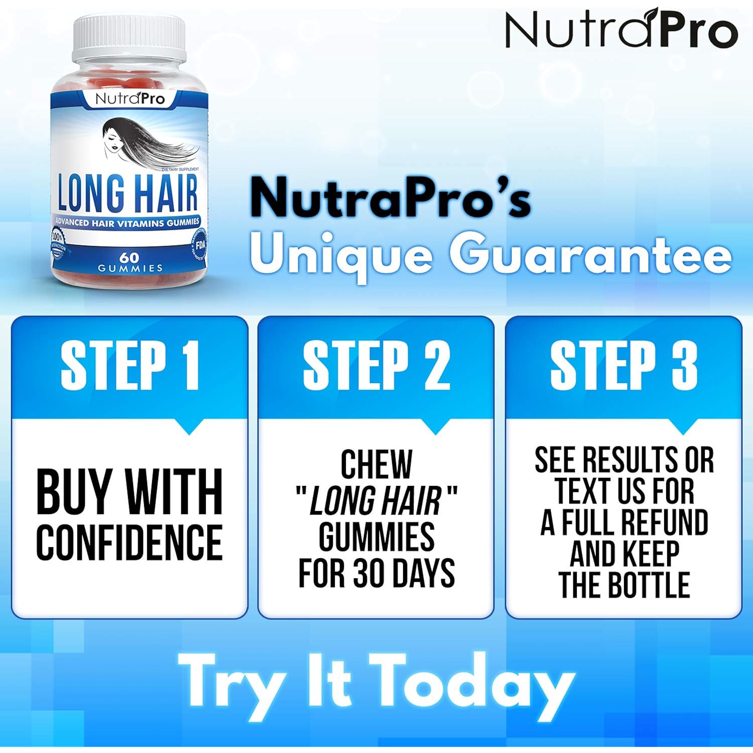 NutraPro Long Hair Gummies – Anti-Hair Loss Supplement for Faster Hair Growth of Weak, Thinning Hair – Grow Long Thick Hair & Increase Hair Volume with Biotin and 10 Hair Vitamins.for Men and Women.