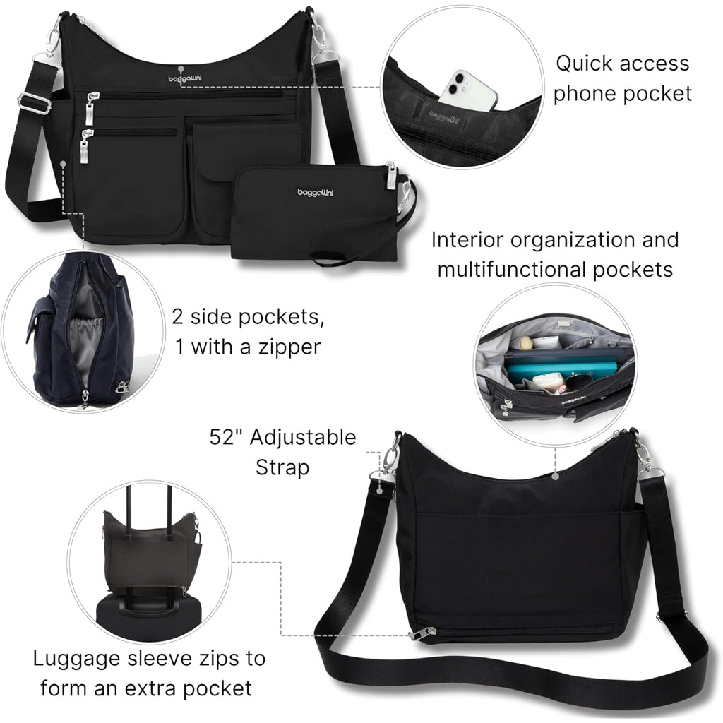 Baggallini Modern Everywhere Crossbody Bag for Women 11x9x4.5 Rfid Hobo Bag