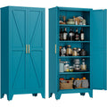 71" Tall Metal Storage Cabinet With 2 Doors And 4 Adjustable Shelves, 5-Tier Kitchen Pantry Storage Cabinet For Kitchen, Living Room, Dining Room And Office, Blue
