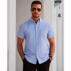 Alimens & Gentle Men'S Short Sleeve Oxford Shirt Regular Fit Button Down Collar Shirts With Pocket