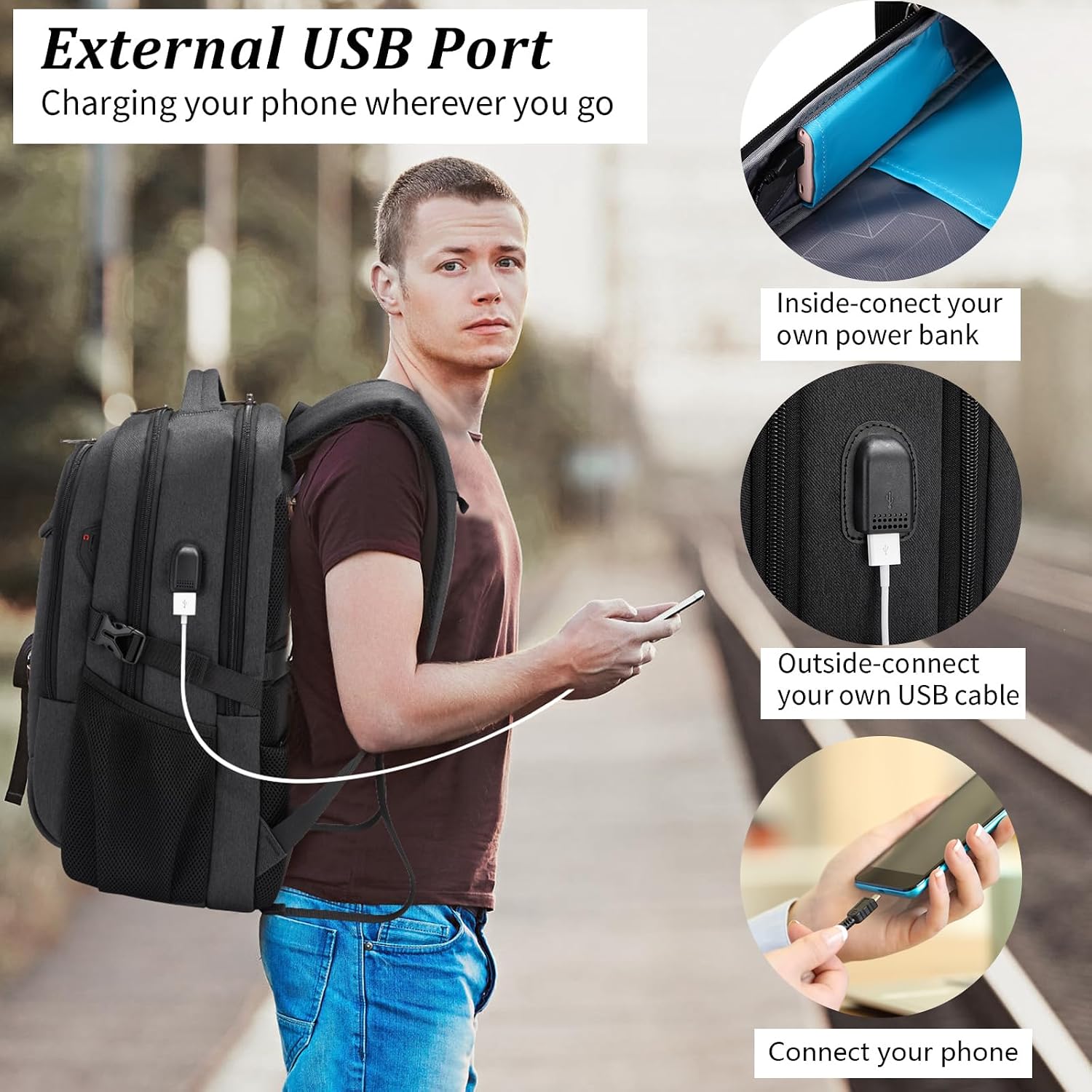 17 Inch Laptop Backpack For Travel Water Resistant College Backpack For Men/Women Laptop Bag With Usb Charging Port,Black
