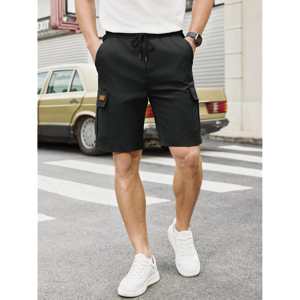 Plepan Men'S Casual Cargo Shorts Classic Stretch Waist Drawstring Outdoor Work Shorts With 6 Pockets