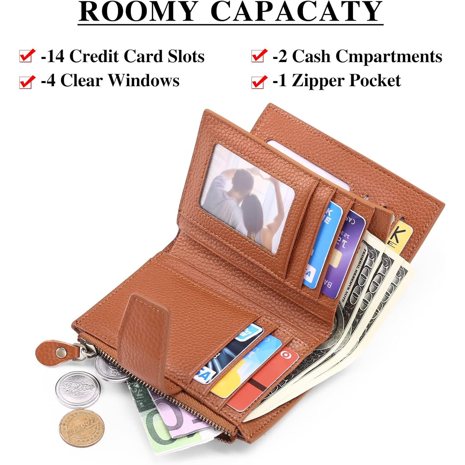 FALAN MULE Small Wallet for Women Leather Bifold Compact RFID Blocking Small Womens Wallet Purse