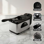Ovente Electric Deep Fryer 2 Liter Capacity, 1500 Watt Lid With Viewing Window And Odor Filter, Adjustable Temperature, Removable Frying Basket And Easy To Clean Stainless Steel Body, Silver Fdm2201Br