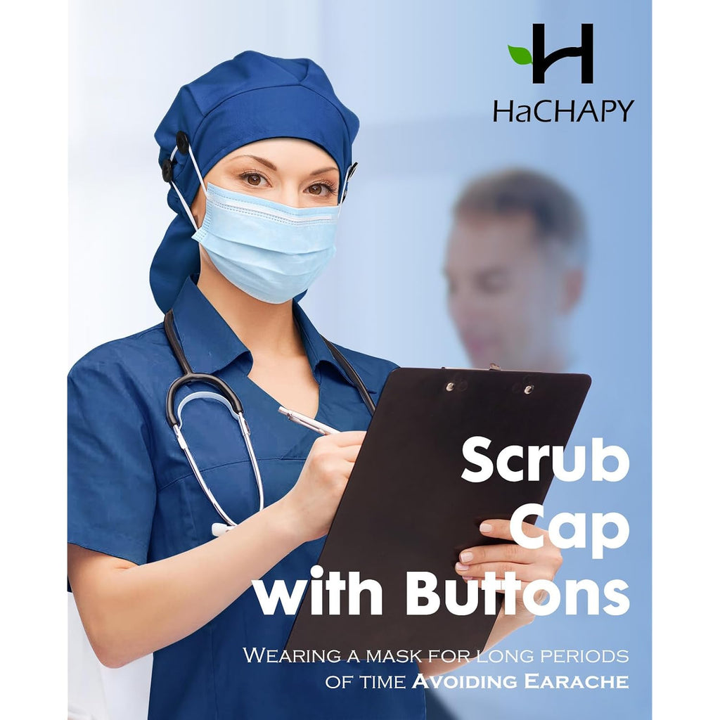Large Satin Lined Scrub Cap For Women Long Hair Nurse Head Cap Surgical Bonnet 4 Buttons