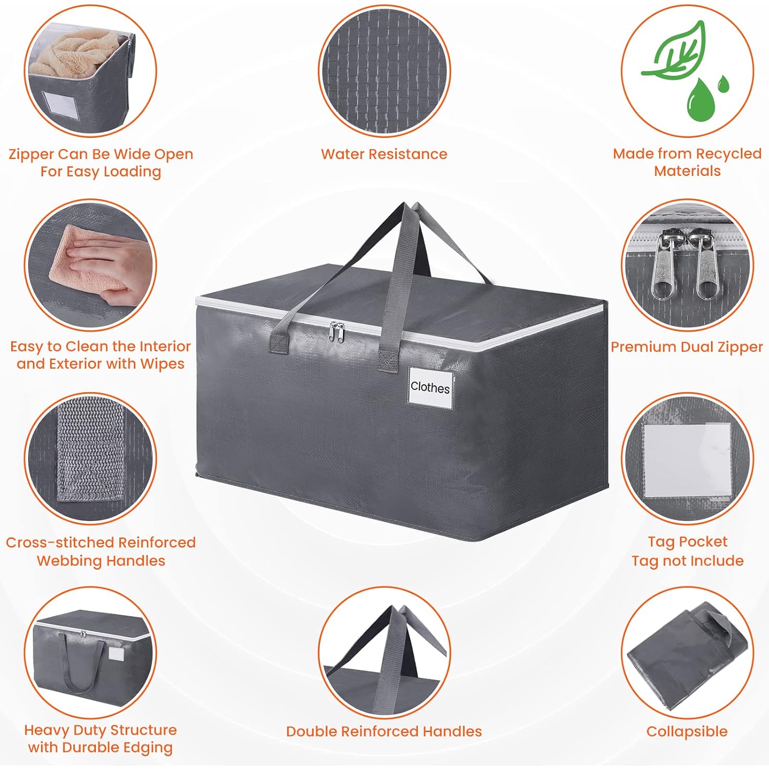 Large Moving Bags, Storage Bags With Zippers, Handles Moving Supplies With Lids, Heavy Duty Totes For Storage Bags For Space Saving, Moving And Storing 93L, 6 Pack