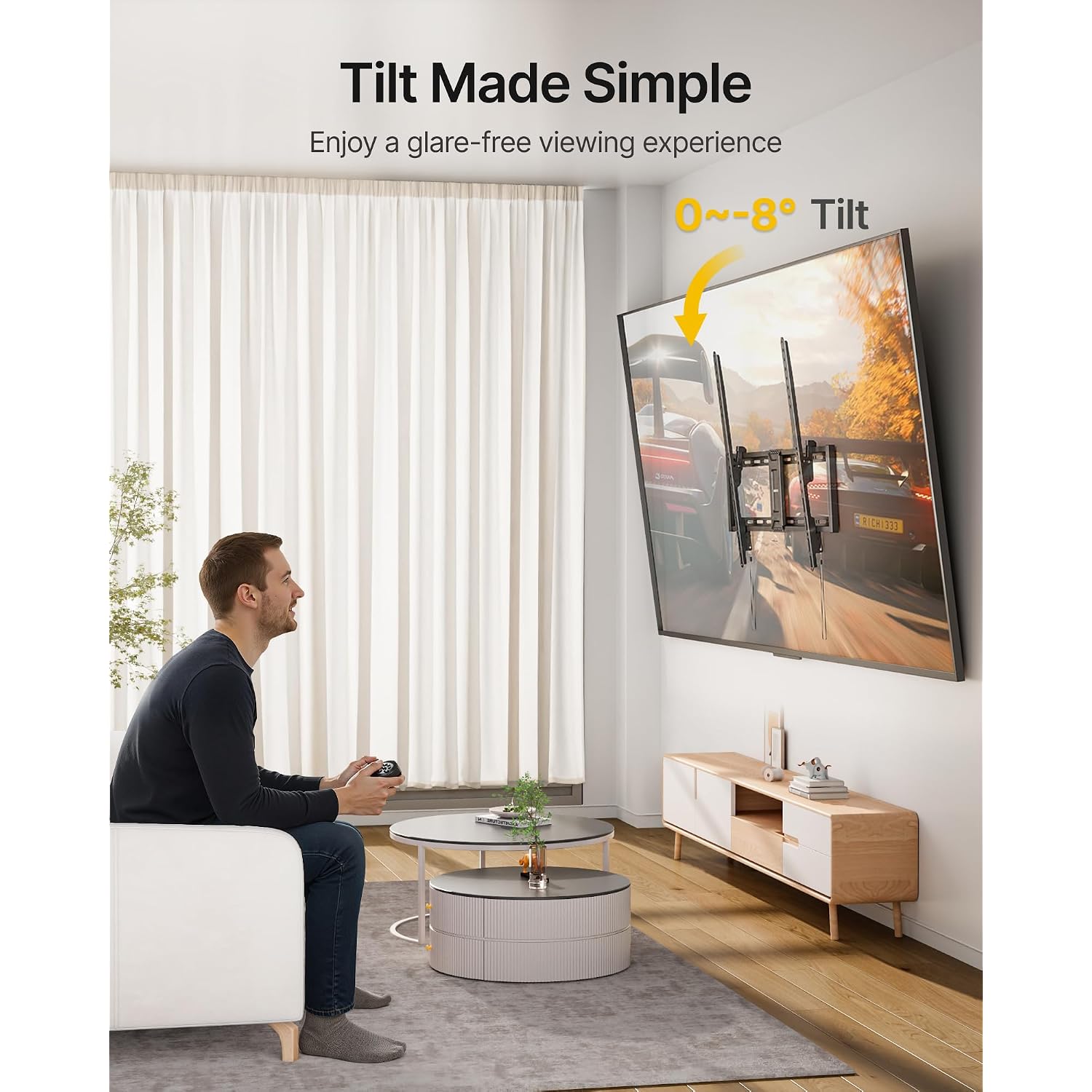 Montek Heavy Duty Tilt Tv Wall Mount For 43–100 Inch Tvs, 200 Lbs Capacity | Anti-Glare Tilt, Ultra Slim Low Profile Bracket, Max Vesa 800X600Mm, Fits 16"/18"/24"/32" Studs, 4X Load Tested