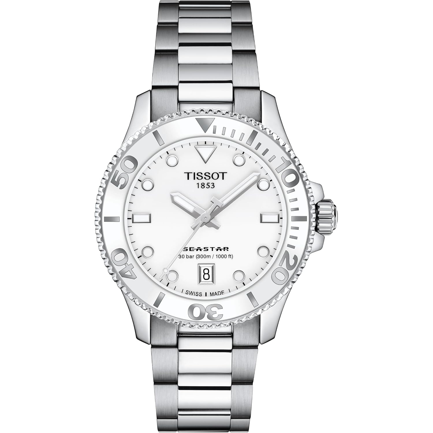 Tissot Unisex Tissot Seastar 1000 36Mm 316L Stainless Steel Case Quartz Watch, Grey, Stainless Steel, 18 (T1202101101100)
