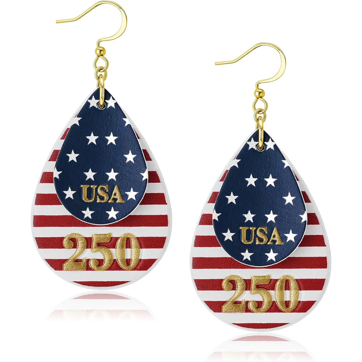 250th Anniversary Dangle Earrings for Women, Patriotic American Flag Teardrop Womens Earrings for 4th of July, Independence Day Party Outfit Jewelry Lightweight Celebration Present