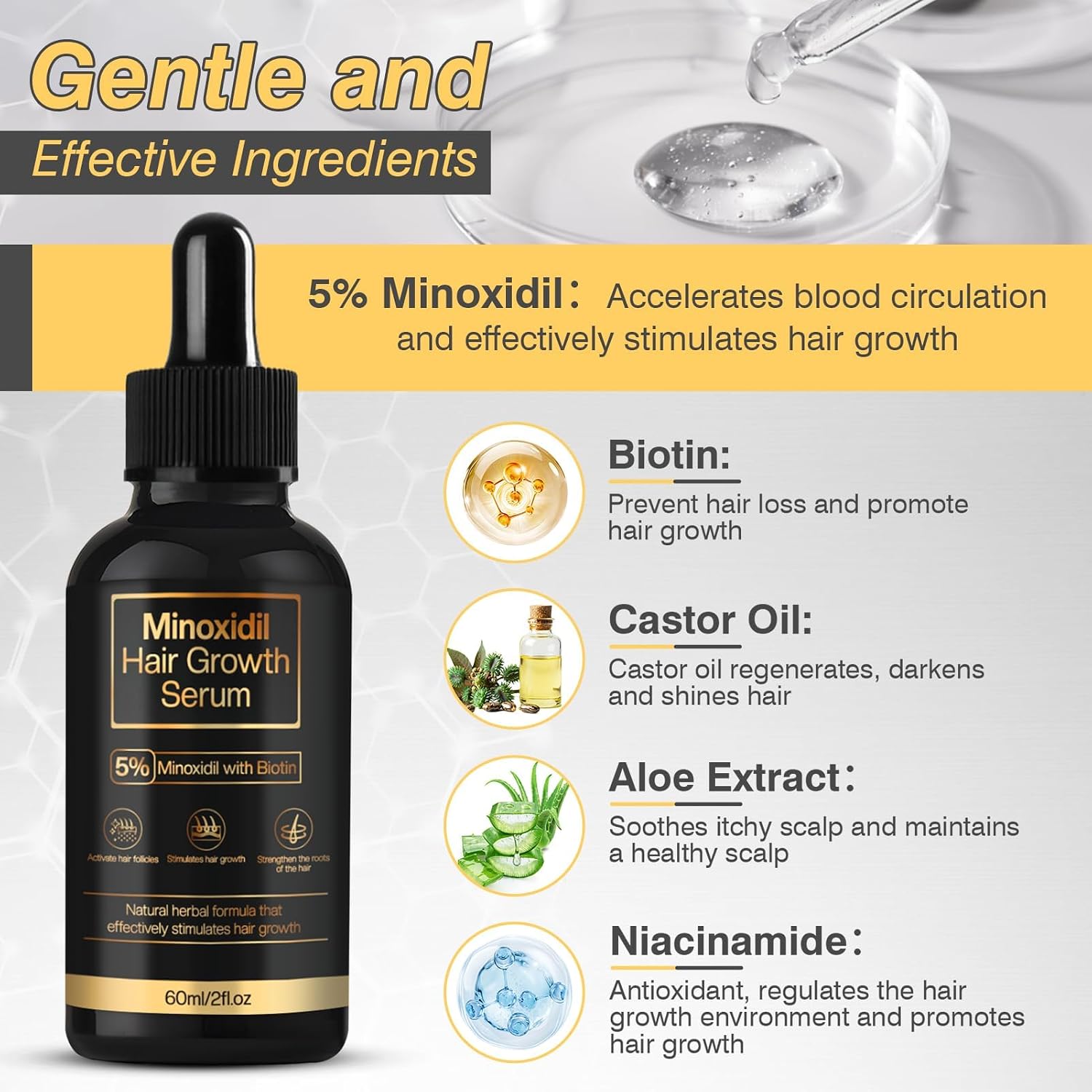 5% Minoxidil Hair Growth For Men And Women, Minoxidil Hair Growth Serum, Promotes Hair Growth, Strengthens Hair Follicles, Helps Prevent Hair Fall And Hair Loss