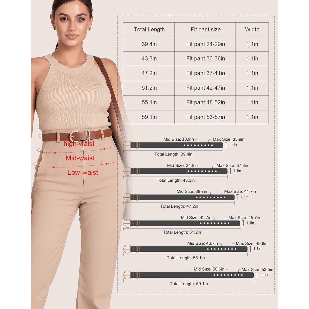 XZQTIVE 3 Pack Women Belts For Jeans Dresses Pants Ladies Leather Waist Belt with Gold Buckle