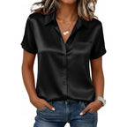 Zeagoo Satin Blouses For Women Silk Button Down Shirts Short Sleeve Business Casual Tops