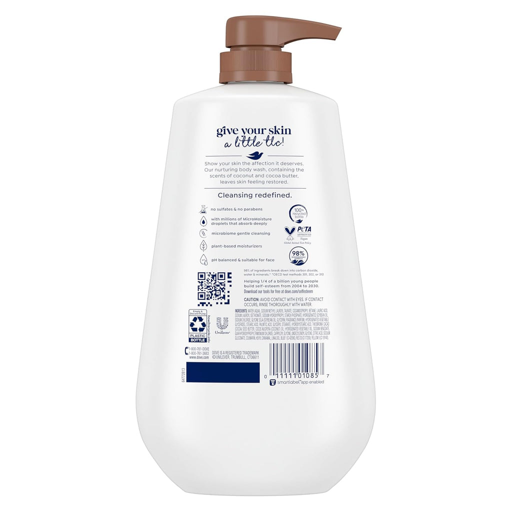 Dove 24Hr Lotion Body Wash Restore Coconut & Cocoa Butter, 30.6 Oz | Moisturizing Body Wash With Micromoisture For 24-Hour Hydration And Soft Skin