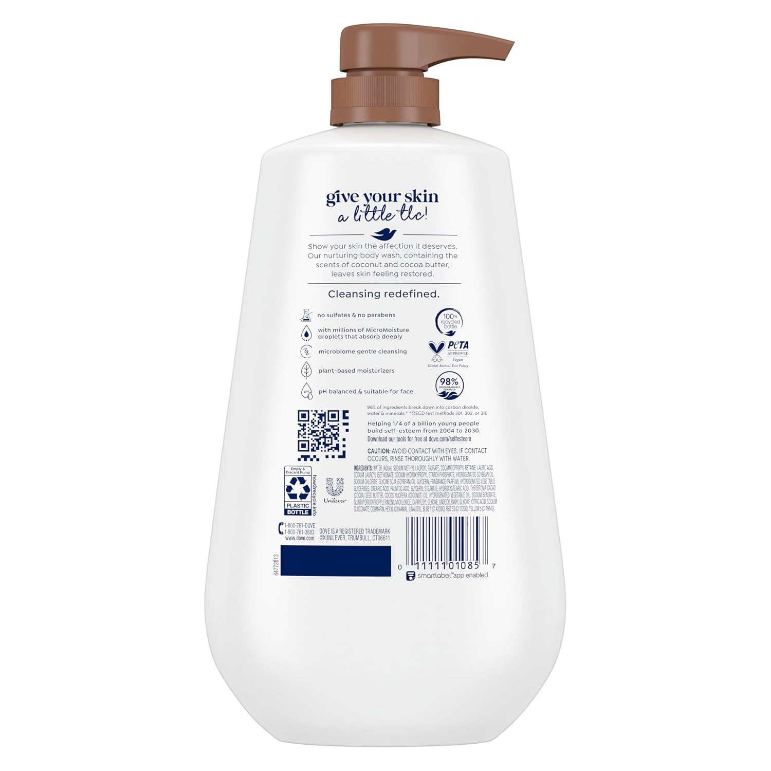 Dove 24Hr Lotion Body Wash Restore Coconut & Cocoa Butter, 30.6 Oz | Moisturizing Body Wash With Micromoisture For 24-Hour Hydration And Soft Skin