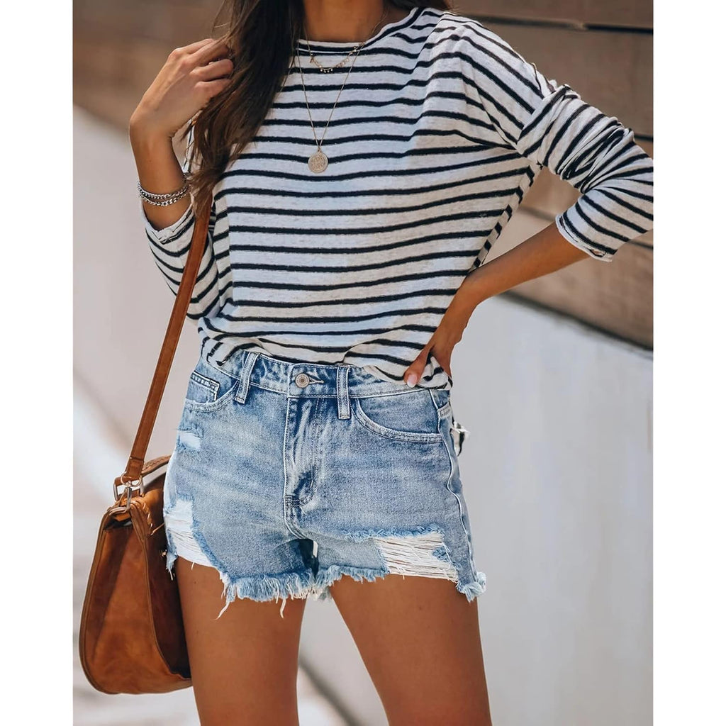 Jean Shorts for Women High Waisted Distressed Denim Shorts Stretchy Ripped Summer Hot Short