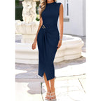 Dresses for Women 2026 Summer Clothes Formal Bodycon Mock Neck Cap Sleeve Midi Party Cocktail Wedding Guest Dress