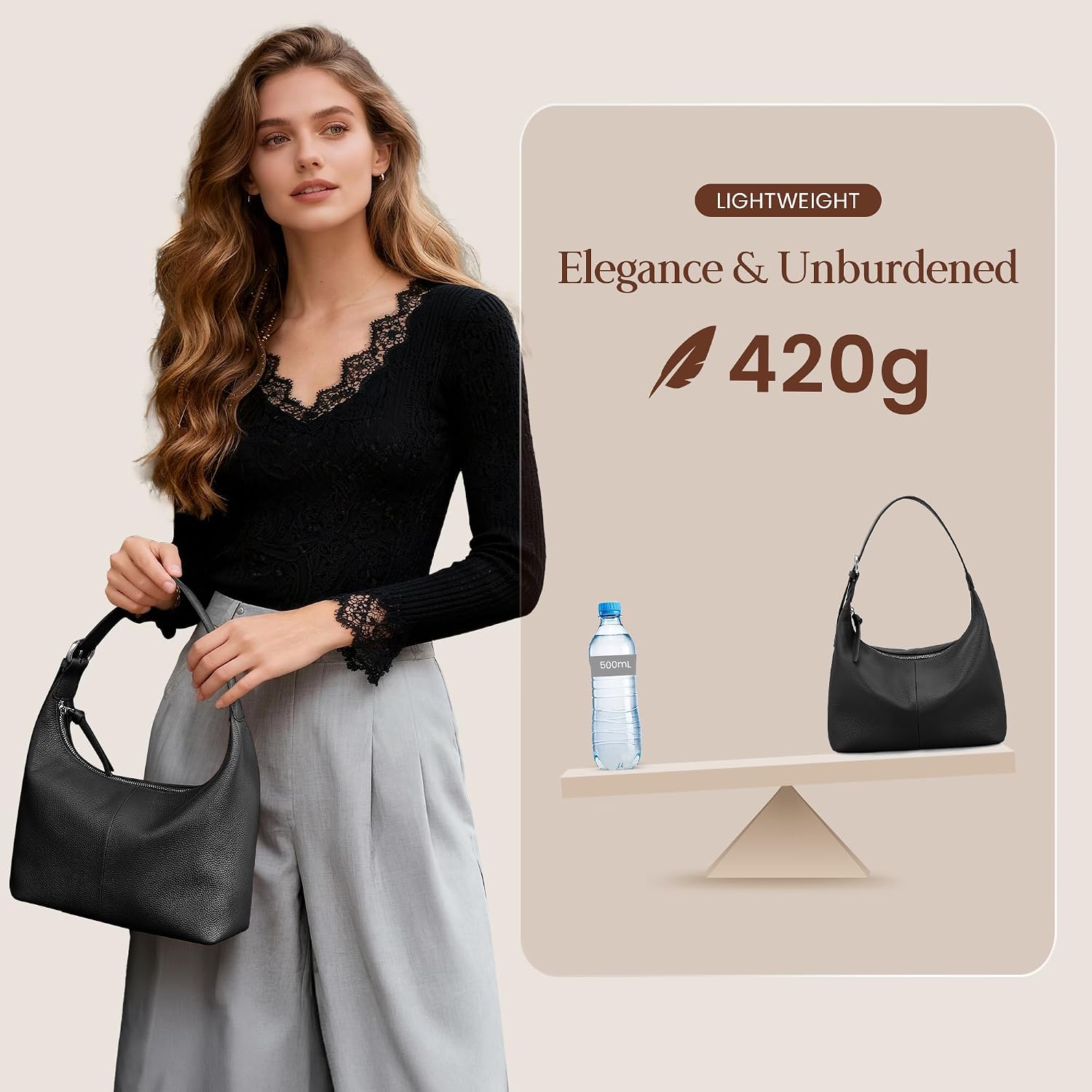 Befen Genuine Leather Slouchy Hobo Bags For Women, Ultra Lightweight Leather Purses Shoulder Handbags Satchel For Work Casual