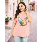HDLTE Plus Size Womens Country Shirts Funny Western Graphic Tees Short Sleeve Flower Tops Blouses Casual Summer T-Shirt C4-butterfly Pink
