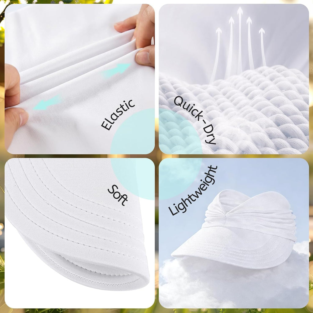 Wide Brim Visor Hats for Women-Lightweight Packable Ponytail Hat, Comfortable Quick-Dry Sun Visor for Casual